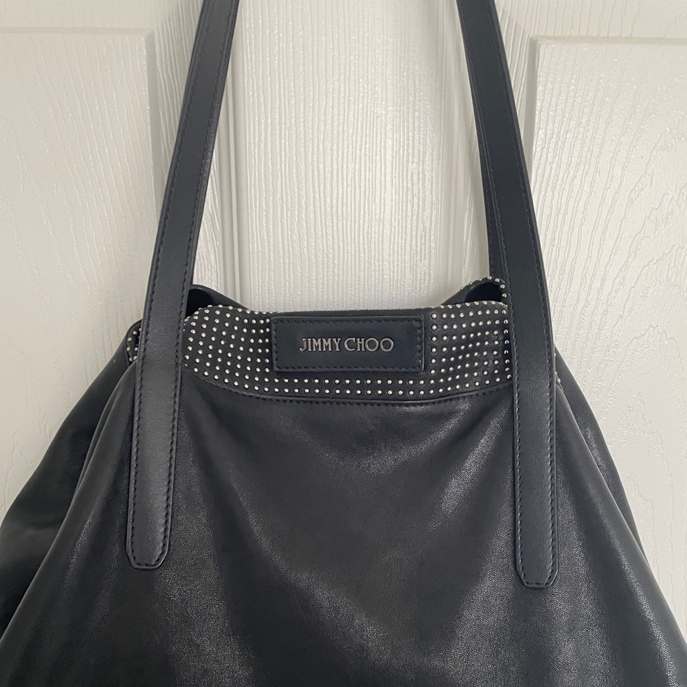 Jimmy Choo Black In or Out Tote Bag, beautiful lamb skin with Silver studs - Picture 5 of 16